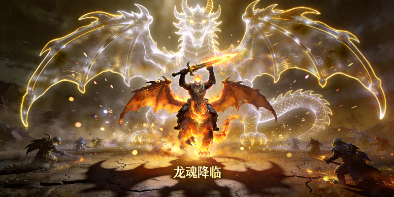 烬灭龙骑达克萨尔释放终极技能‘龙魂降临’的震撼游戏画面 - 巨龙虚影笼罩战场